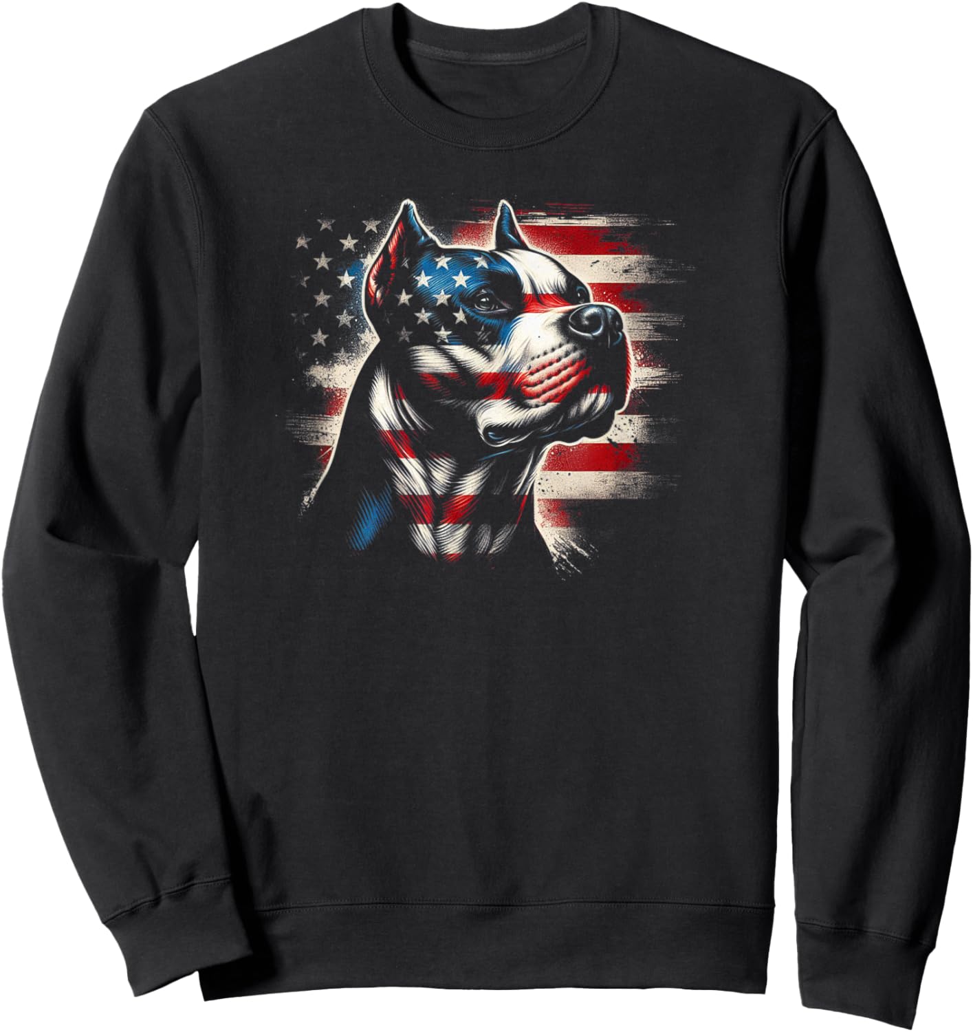 4th Of July American Flag Patriotic Pitbull Terrier Sweatshirt - Sweatshirt | Black