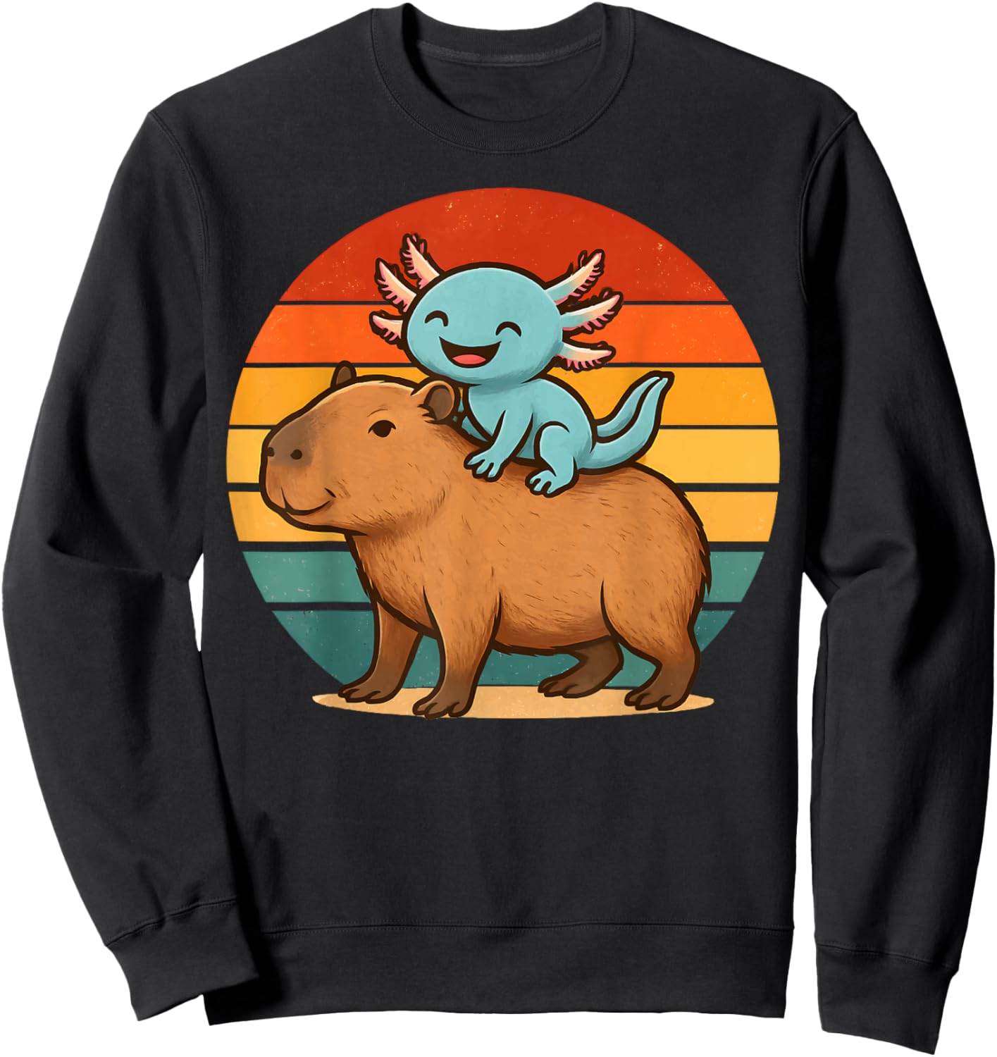 Funny Axolotl and Capybara Lover Graphic Kawaii Kids Boys Sweatshirt - Sweatshirt | Black