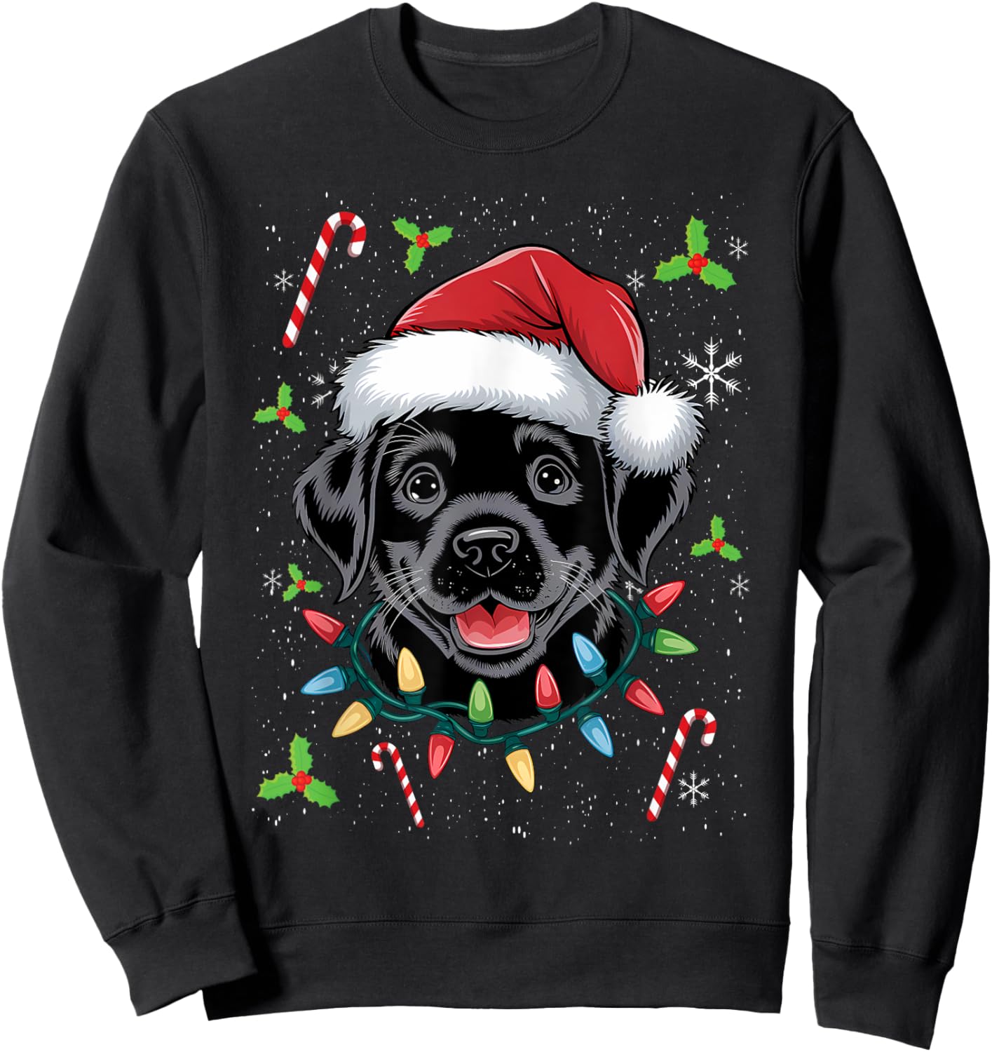 Black Lab Labrador Christmas Tree Light Pajama Dog Xmas Men Women Kids Sweatshirt - Sweatshirt | Black