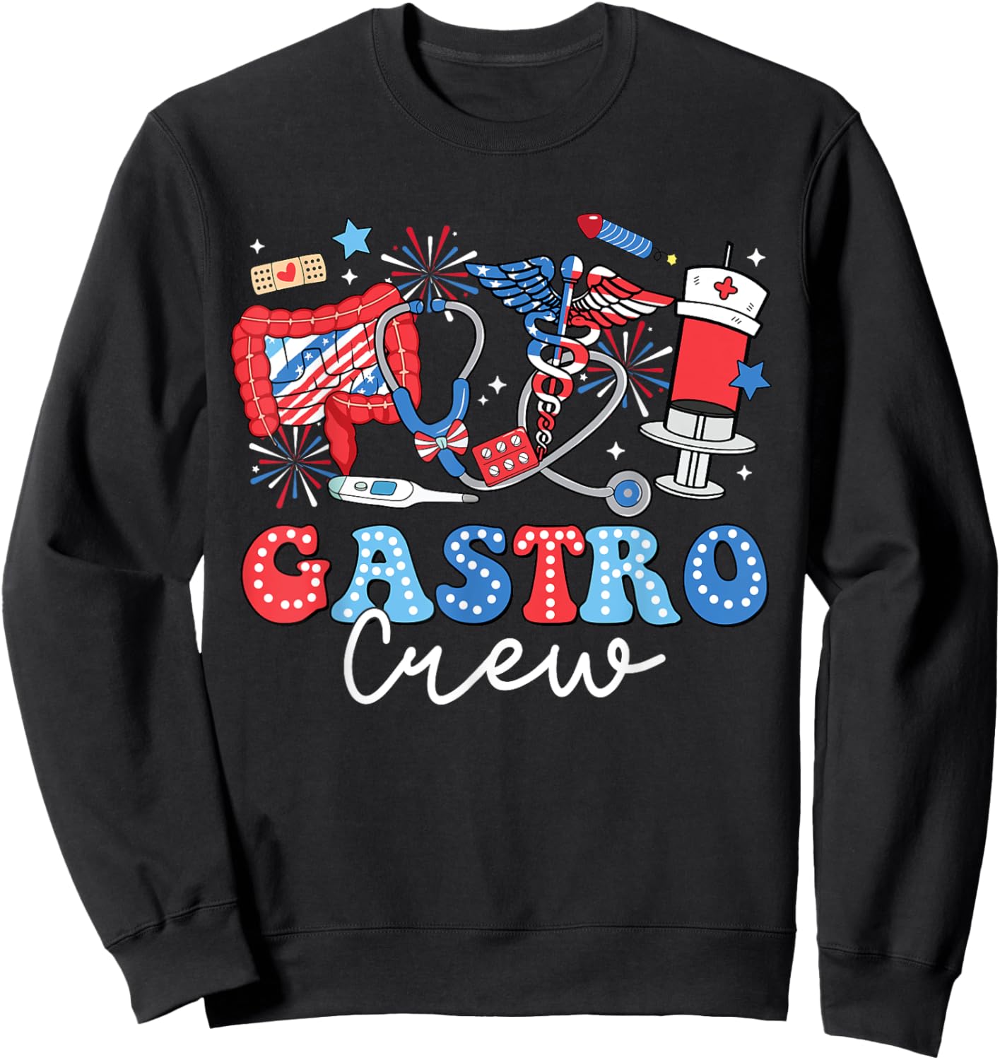 Groovy Gastro Crew Gastro Nurse USA Flag 4th Of July Men Sweatshirt - Sweatshirt | Black