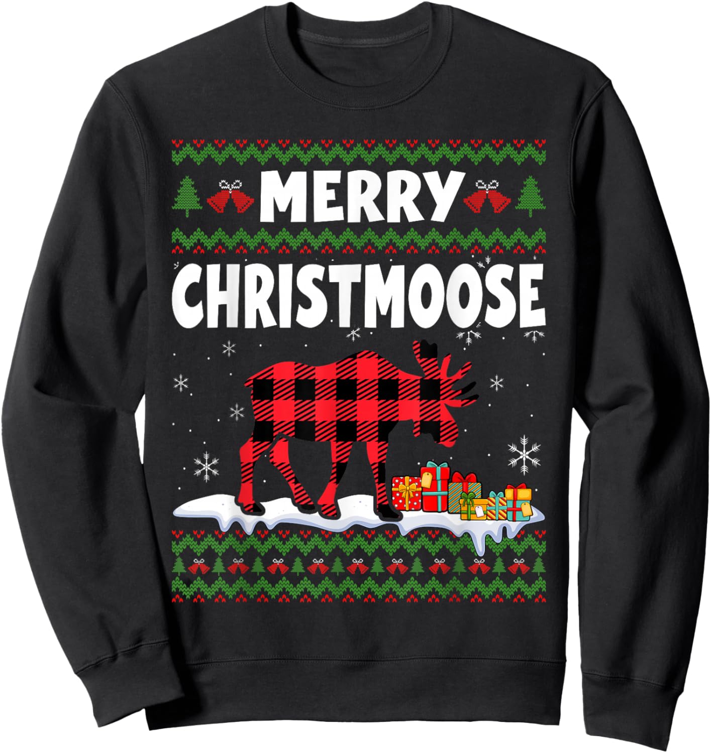 Merry Christmoose Christmas Moose Lover Xmas Holiday Sweatshirt - Sweatshirt | Black
