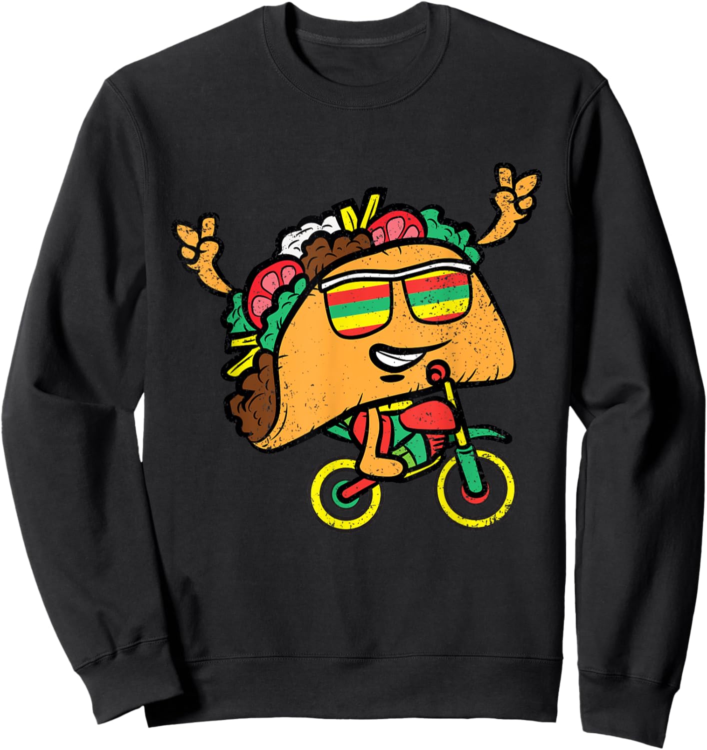 Taco Riding Bicycle Cinco De Mayo Mexican Fiesta Bike Sweatshirt - Sweatshirt | Black