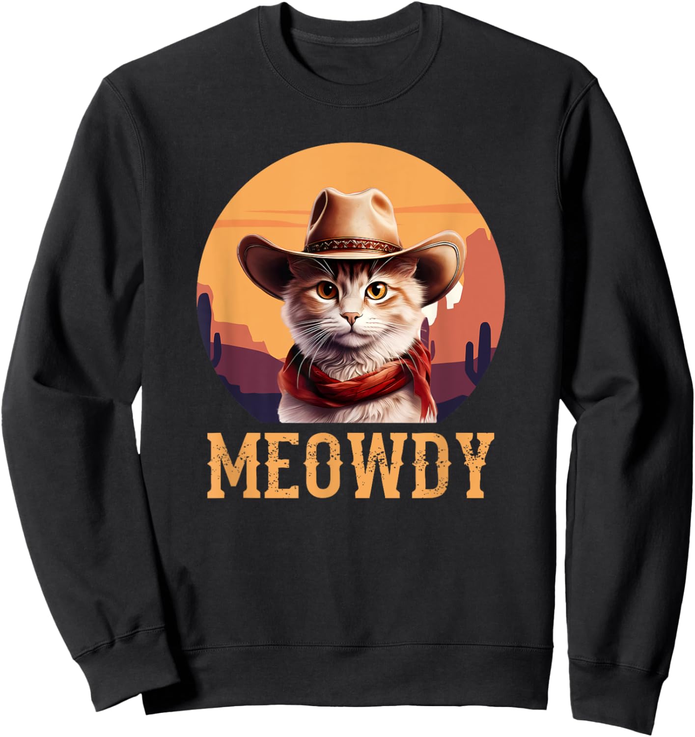 Meowdy Cat Cowboy Hat Funny Vintage Graphic Sweatshirt - Sweatshirt | Black
