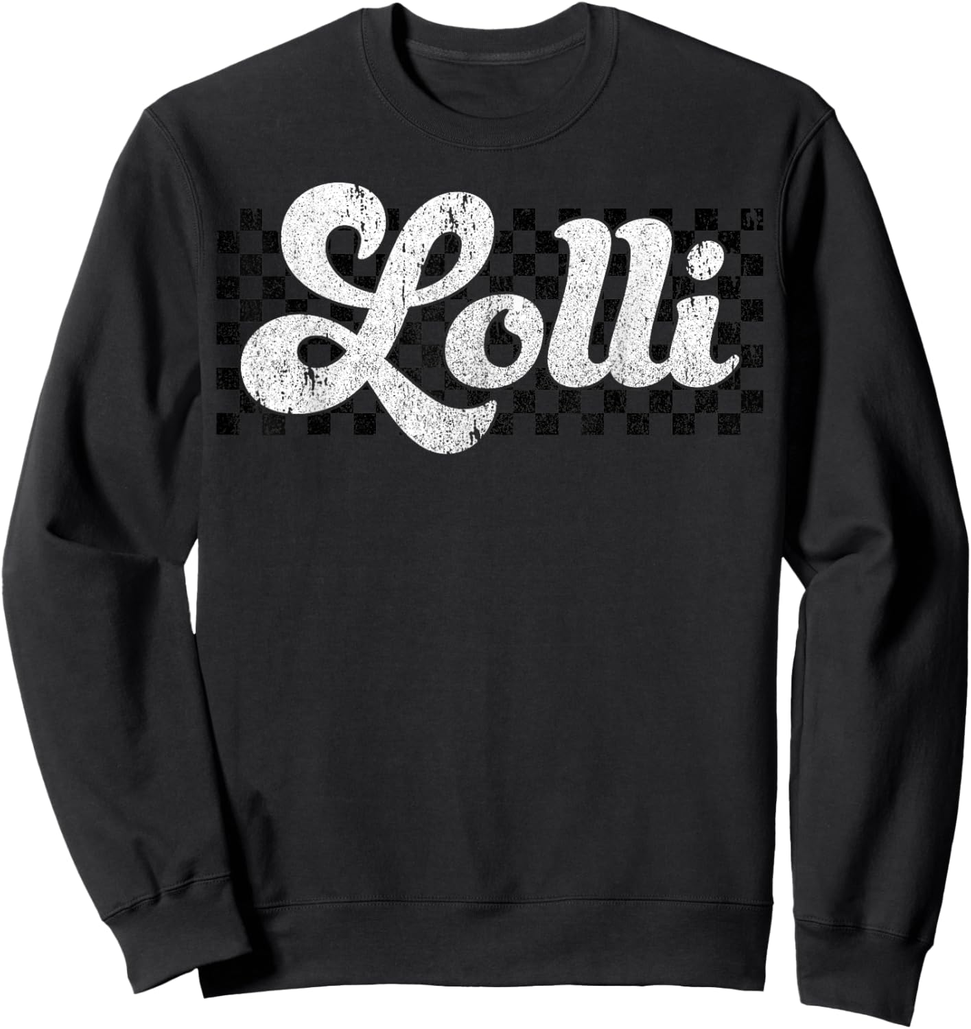 Lolli Grandma Retro Checkered Mothers Day Groovy Sweatshirt - Sweatshirt | Black