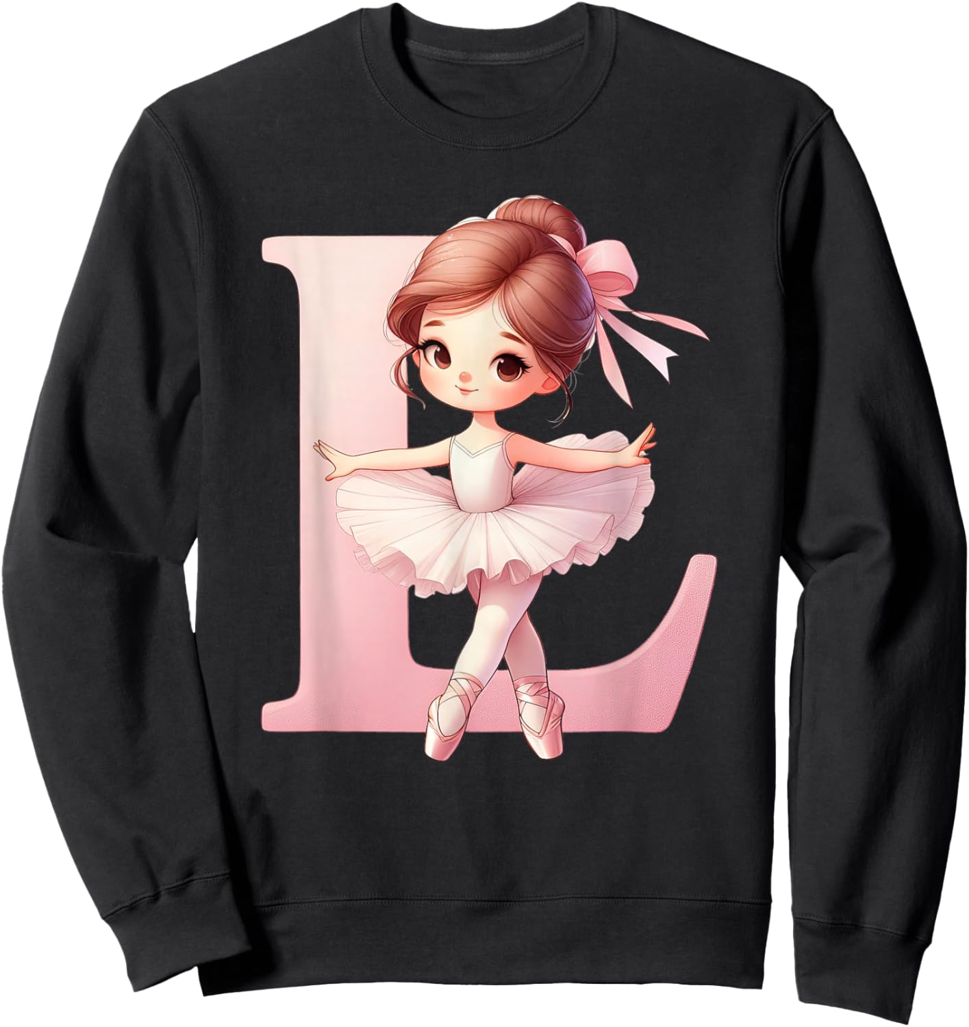 Ballerina Girl Dancing Name First Letter L Girly Tutu Ballet Sweatshirt - Sweatshirt | Black