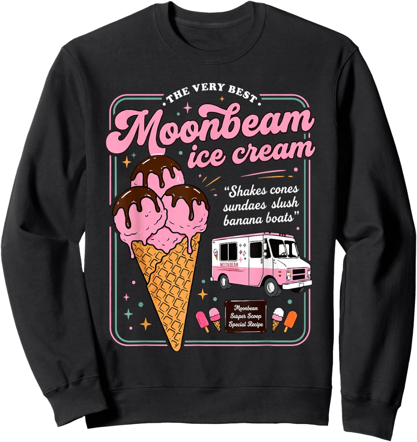 Vintage Moonbeam Ice Cream Truck Popsicle Lover Dessert Sweatshirt - Sweatshirt | Black