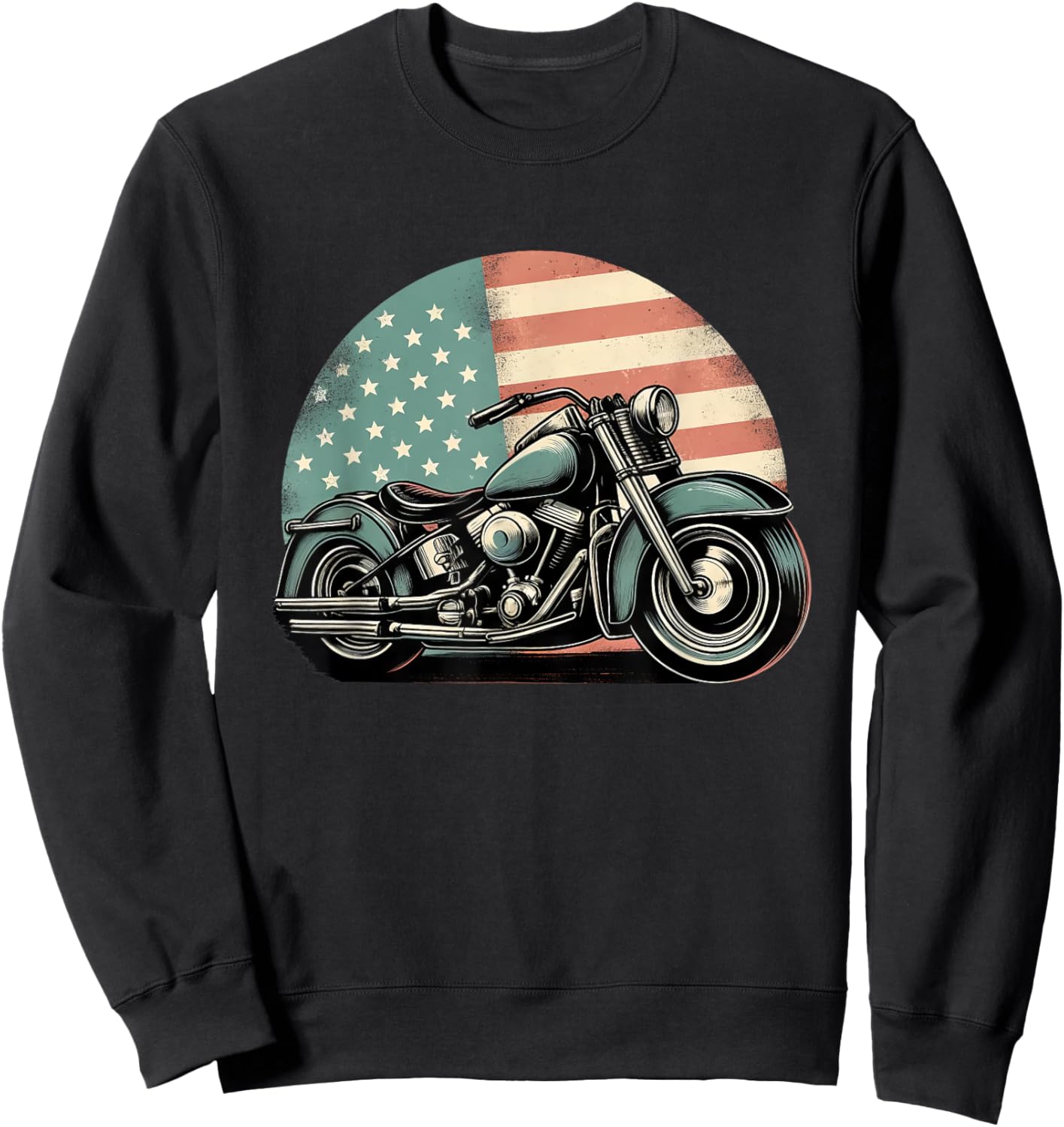 Motorcycle US American Flag Biker Motorbike Patriotic Kids Men Sweatshirt - Sweatshirt | Black