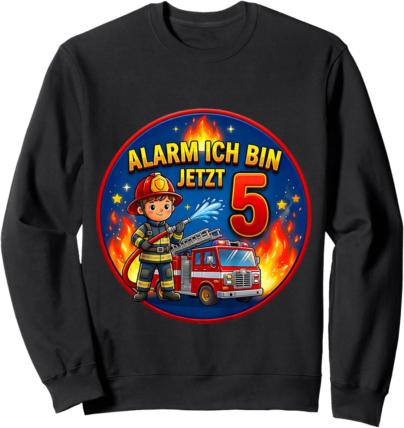 Children's Birthday Fire Brigade Gifts Alarm 5 Years Boy Sweatshirt - Sweatshirt | Black