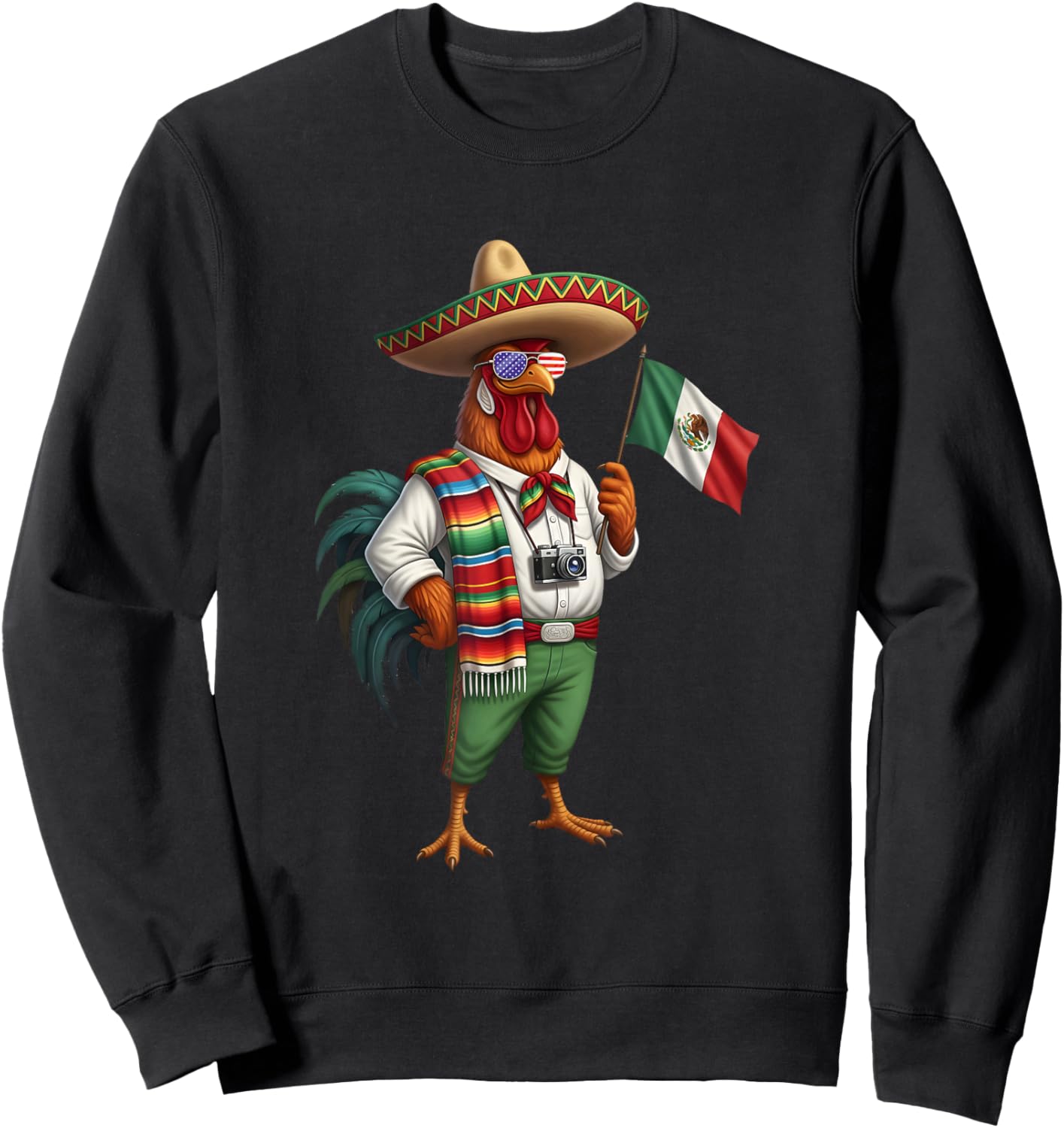 Mexican Rooster Chicken Mexico Flag American Sunglasses Sweatshirt - Sweatshirt | Black