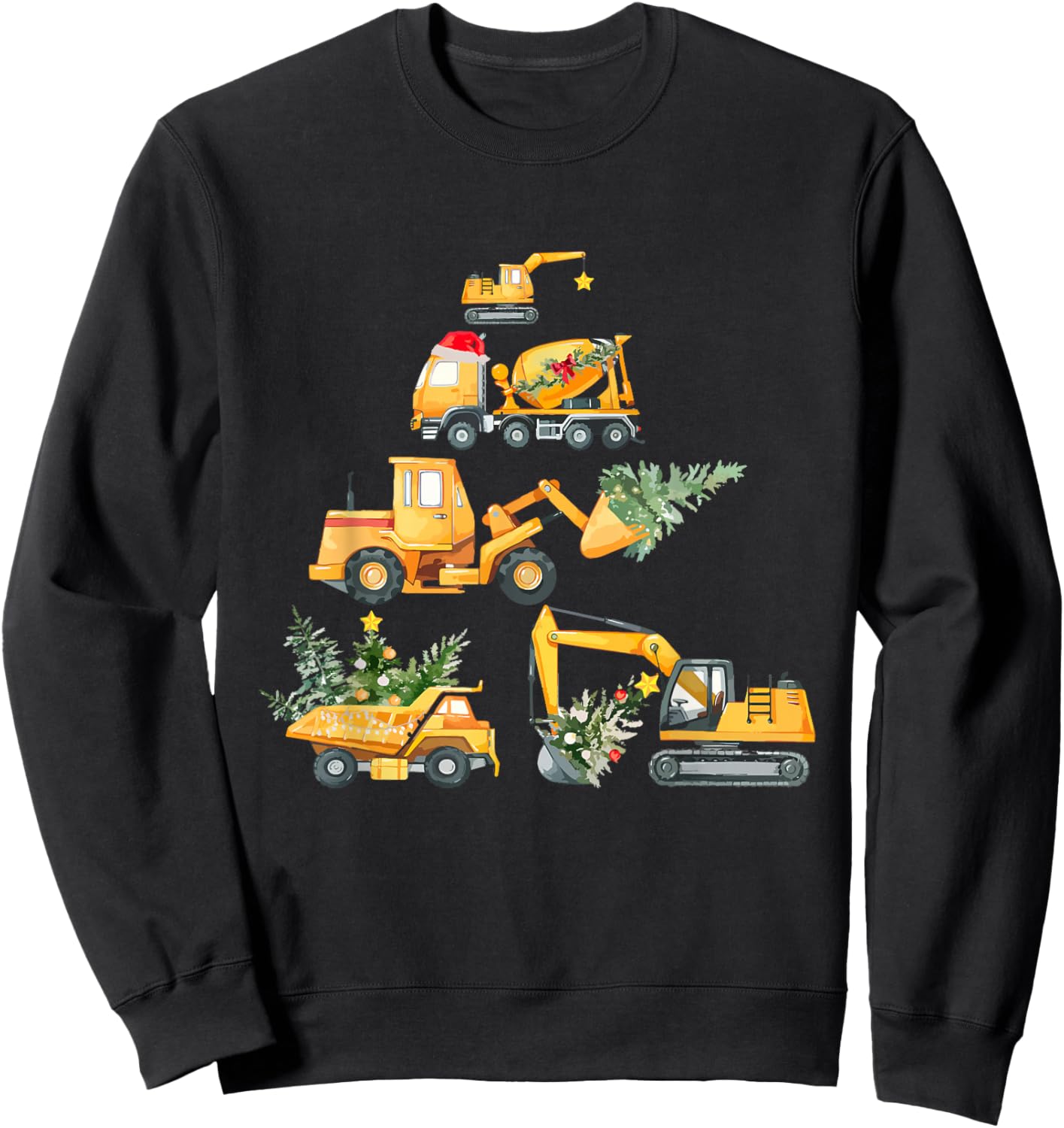 Christmas Excavator Construction Truck Xmas Tree Boys Kids Sweatshirt - Sweatshirt | Black