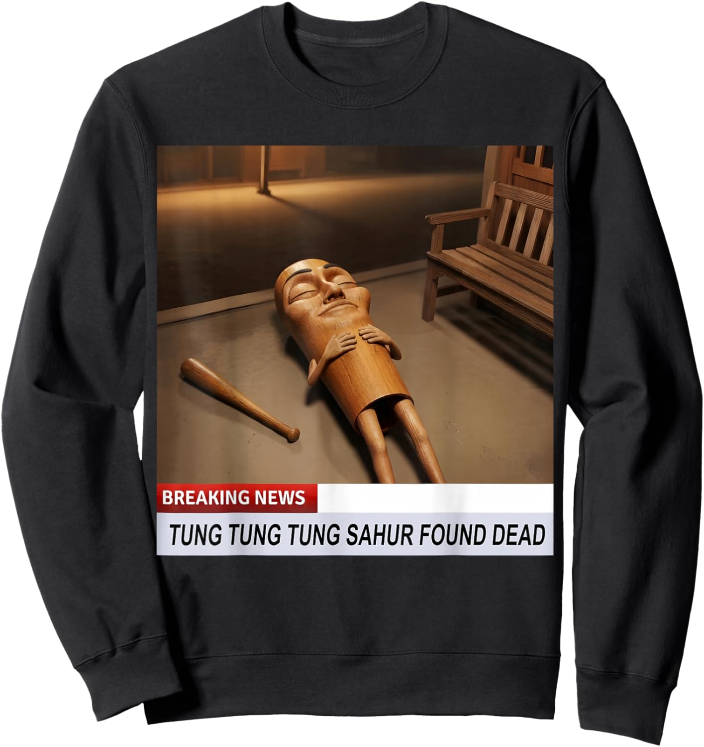 Tung Tung Tung Sahur Found Dead Breaking News Meme Sweatshirt - Sweatshirt | Black