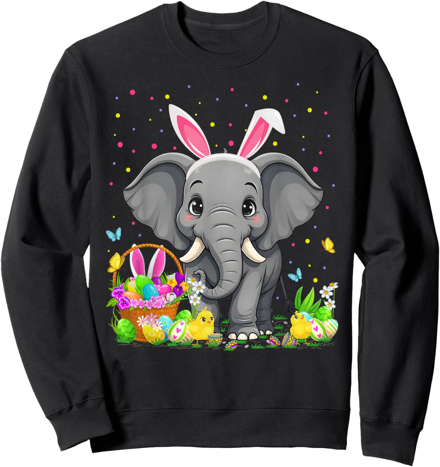 Elephant Easter Egg Hunt Bunny Ear Elephant Happy Easter Sweatshirt - Sweatshirt | Black