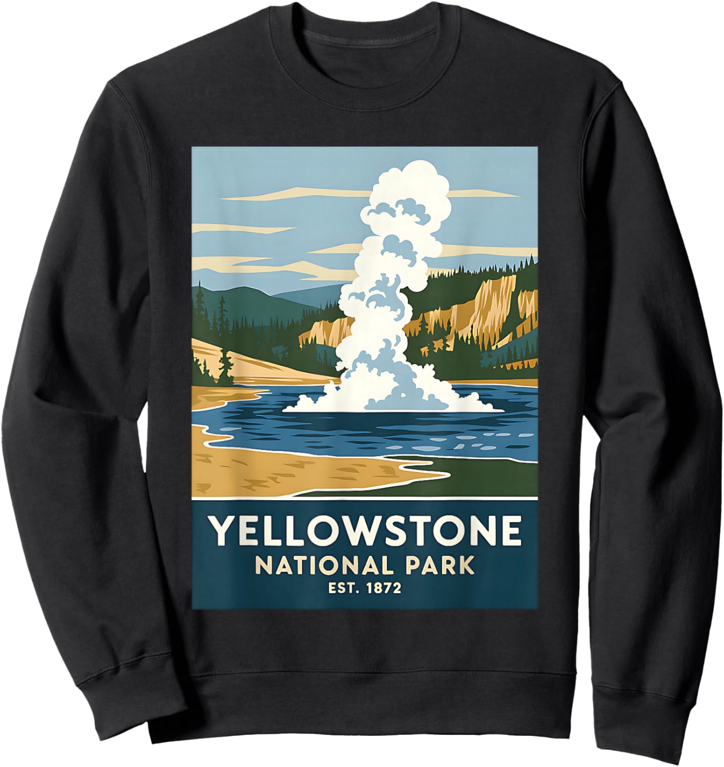 Yellowstone National Park Vintage Camping Hiking Men Women Sweatshirt - Sweatshirt | Black