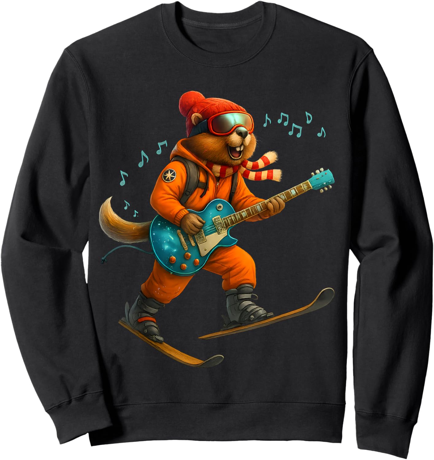 Marmot Ski Rock Skier Funny Winter Animal Funny Guitar Sweatshirt - Sweatshirt | Black