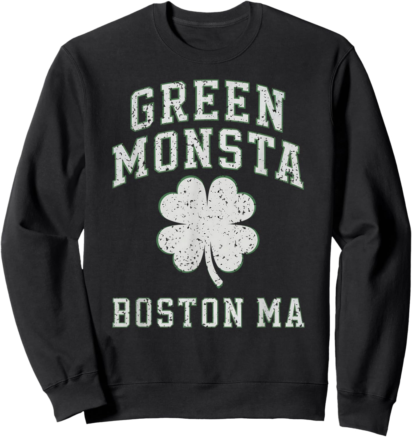 The Green Monsta Boston Irish Pride Distressed Clover Sweatshirt - Sweatshirt | Black