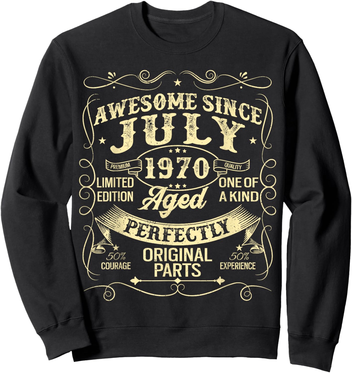 Awesome Since July 1970 Year Of Birth Birthday 1970 Vintage Sweatshirt - Sweatshirt | Black