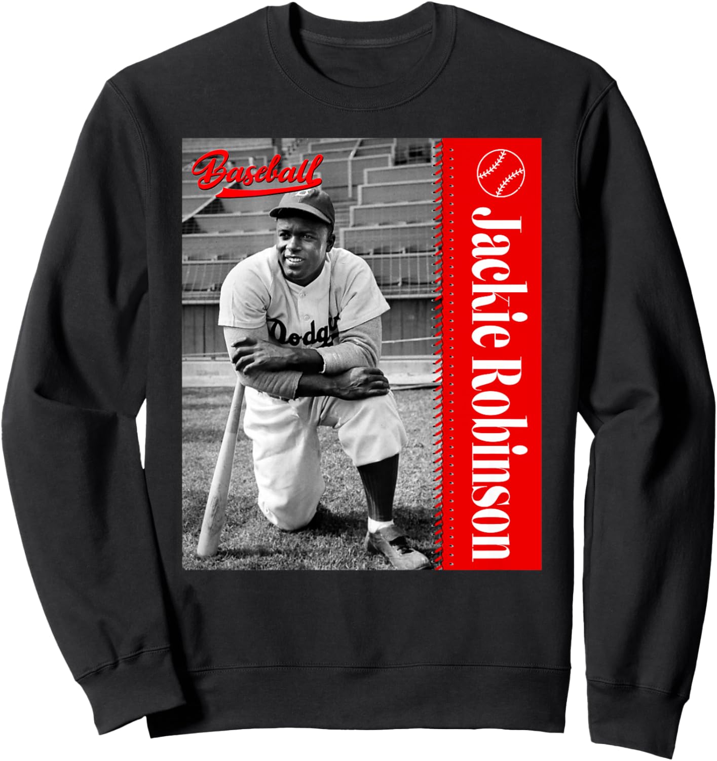 Jackie Robinson_Baseball_077_Back Printed Sweatshirt - Sweatshirt | Black