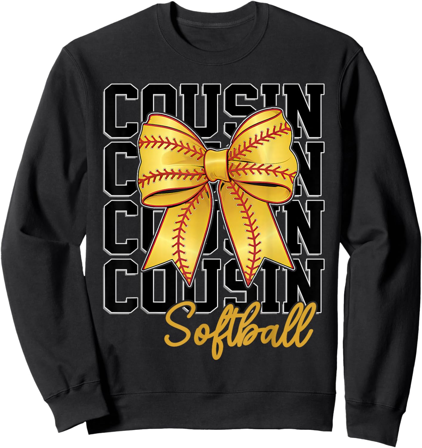 Softball Cousin Coquette Bow Biggest Fan Sport Lovers Girl Sweatshirt - Sweatshirt | Black