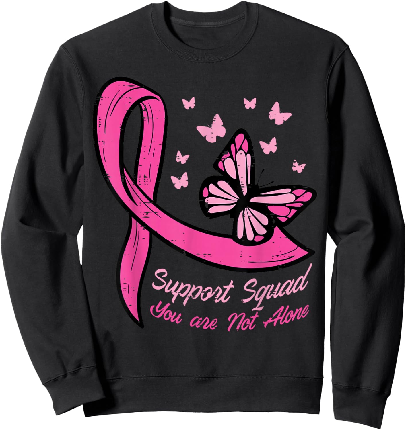 Breast Cancer Ribbon Butterfly Support Squad Women Men Kids Sweatshirt - Sweatshirt | Black