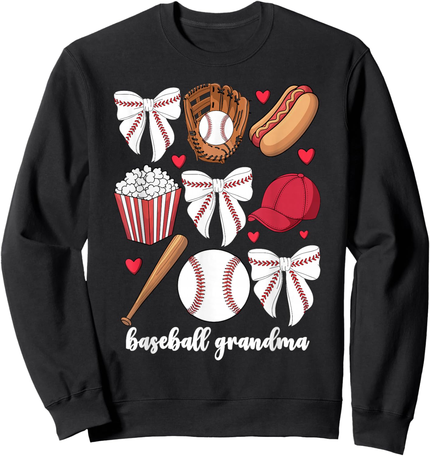 Baseball Grandma Coquette Bow Grandson Baseball Sweatshirt - Sweatshirt | Black