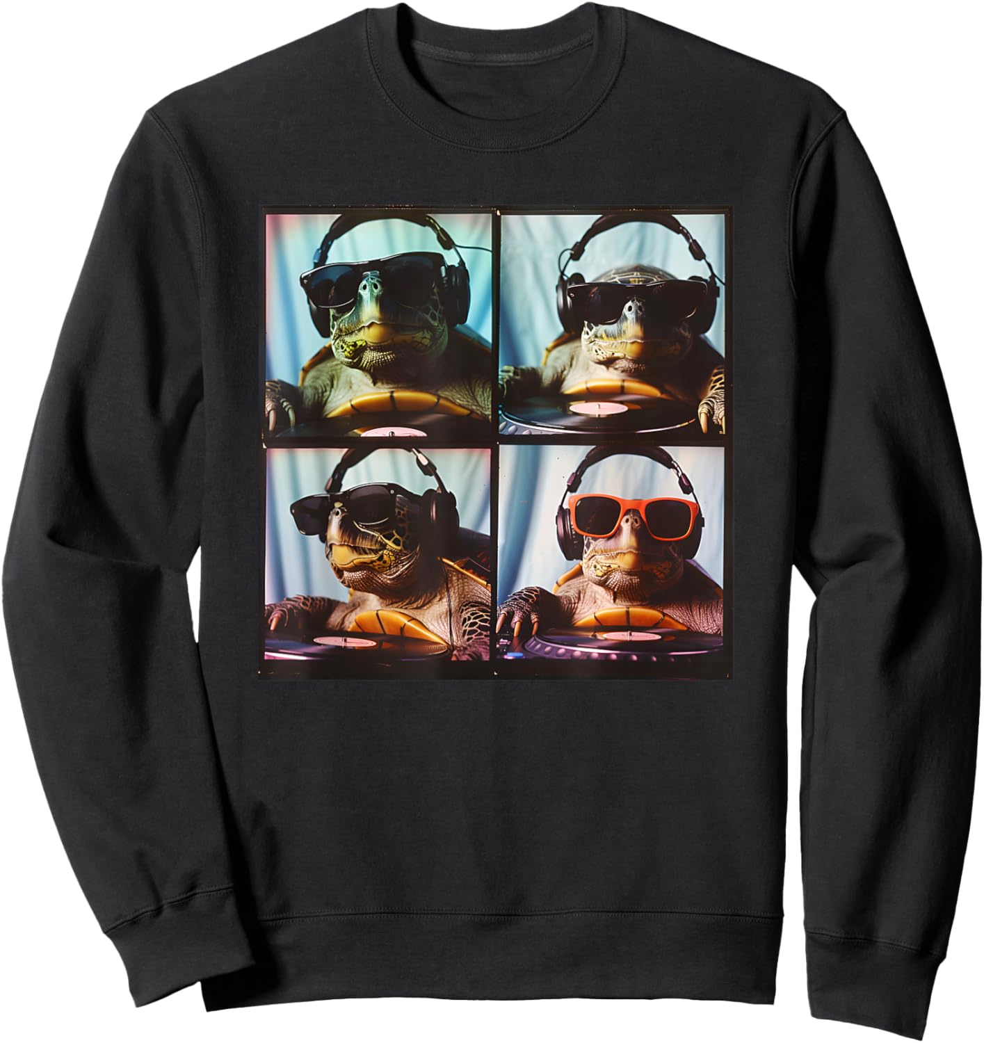 Funny Sea Turtle DJ Turntables 90s Hip Hop DJ Sweatshirt - Sweatshirt | Black