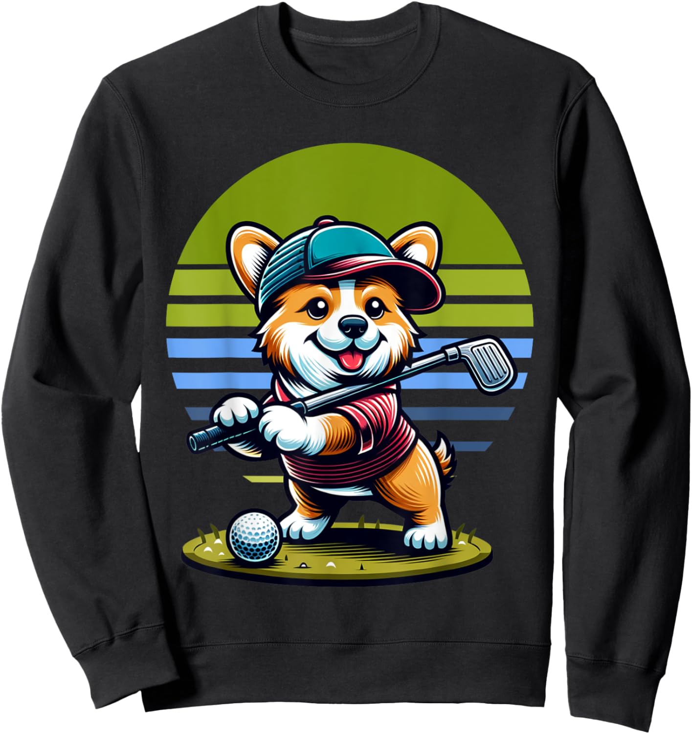 Standing Corgi Swinging Golf Club. Funny Corgi And Golf Sweatshirt - Sweatshirt | Black