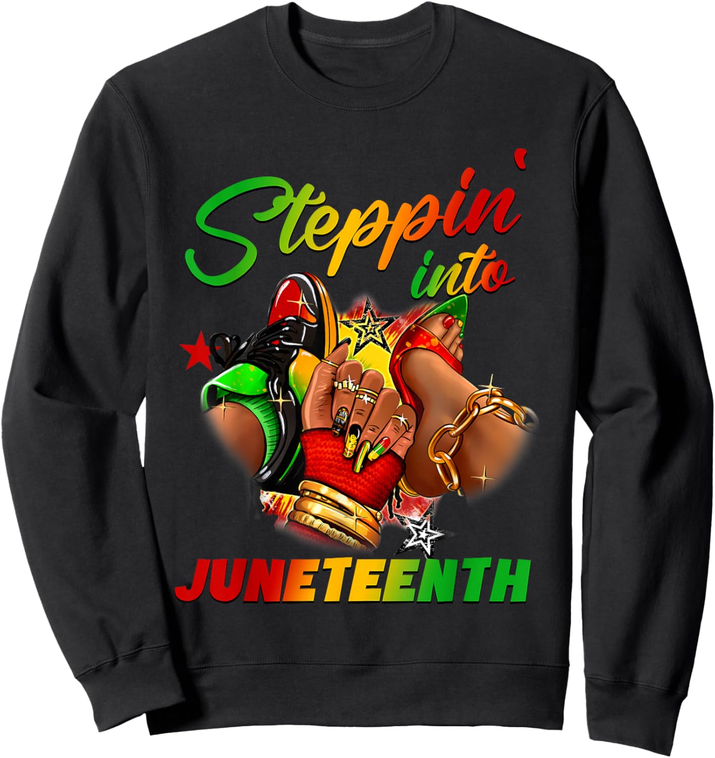 Stepping into juneteenth Afro Woman Black Girls Sneakers Men Sweatshirt - Sweatshirt | Black