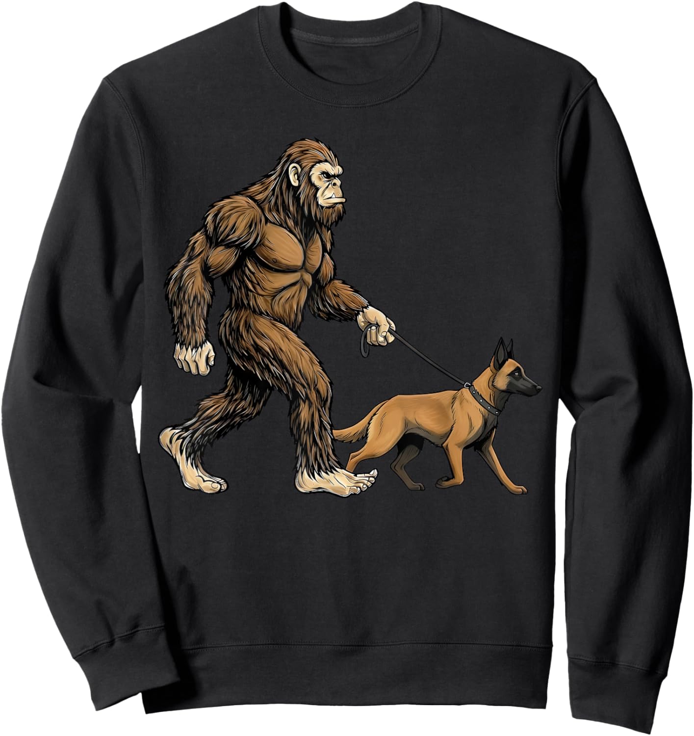 Bigfoot Walking Belgian Malinois Dog Funny Sasquatch Sweatshirt - Sweatshirt | Black
