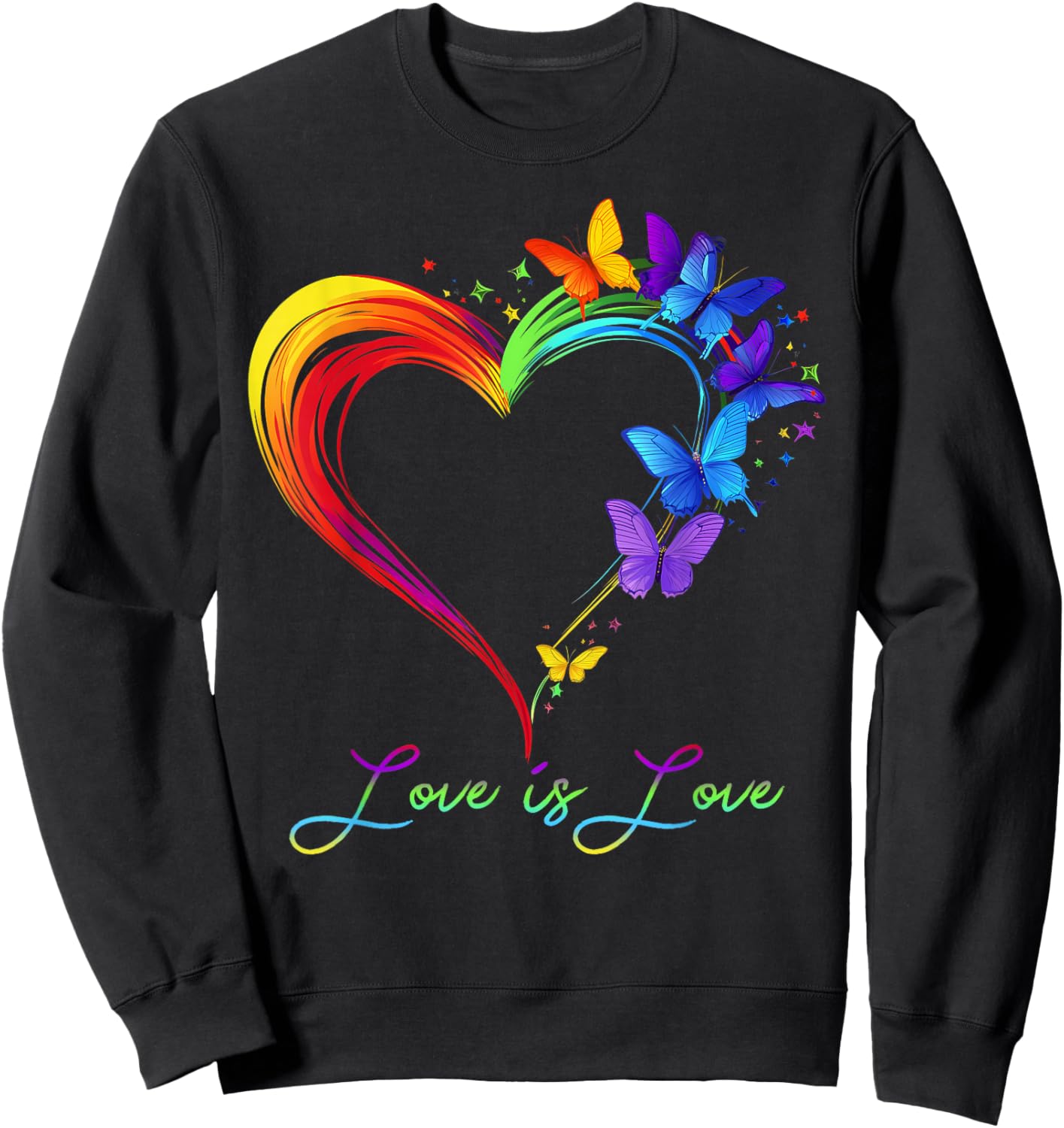 Rainbow Love is Love LGBT Gay Lesbian Pride Butterfly Heart Sweatshirt - Sweatshirt | Black