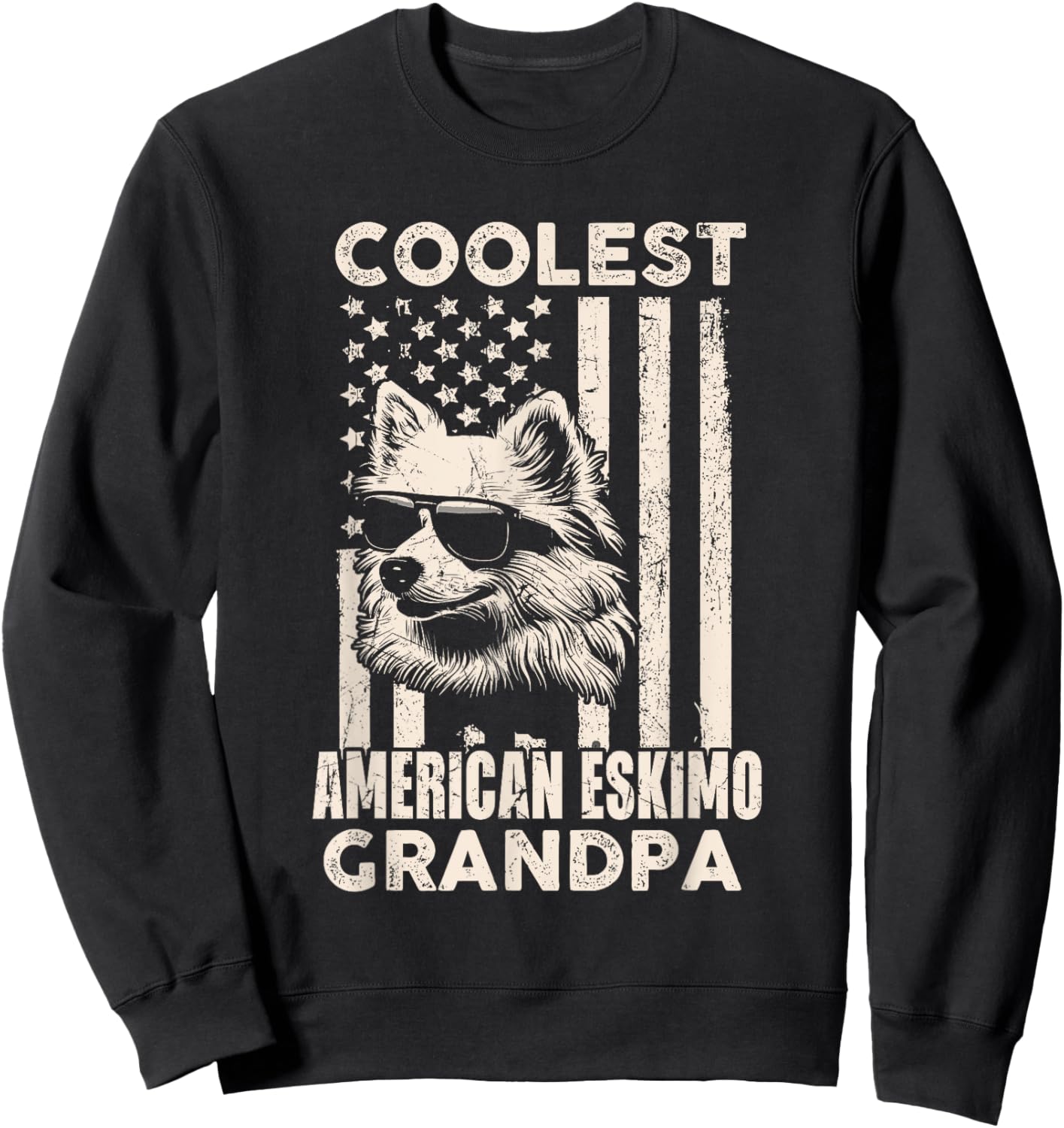 Coolest American Eskimo Grandpa Vintage American Flag Funny Sweatshirt - Sweatshirt | Black