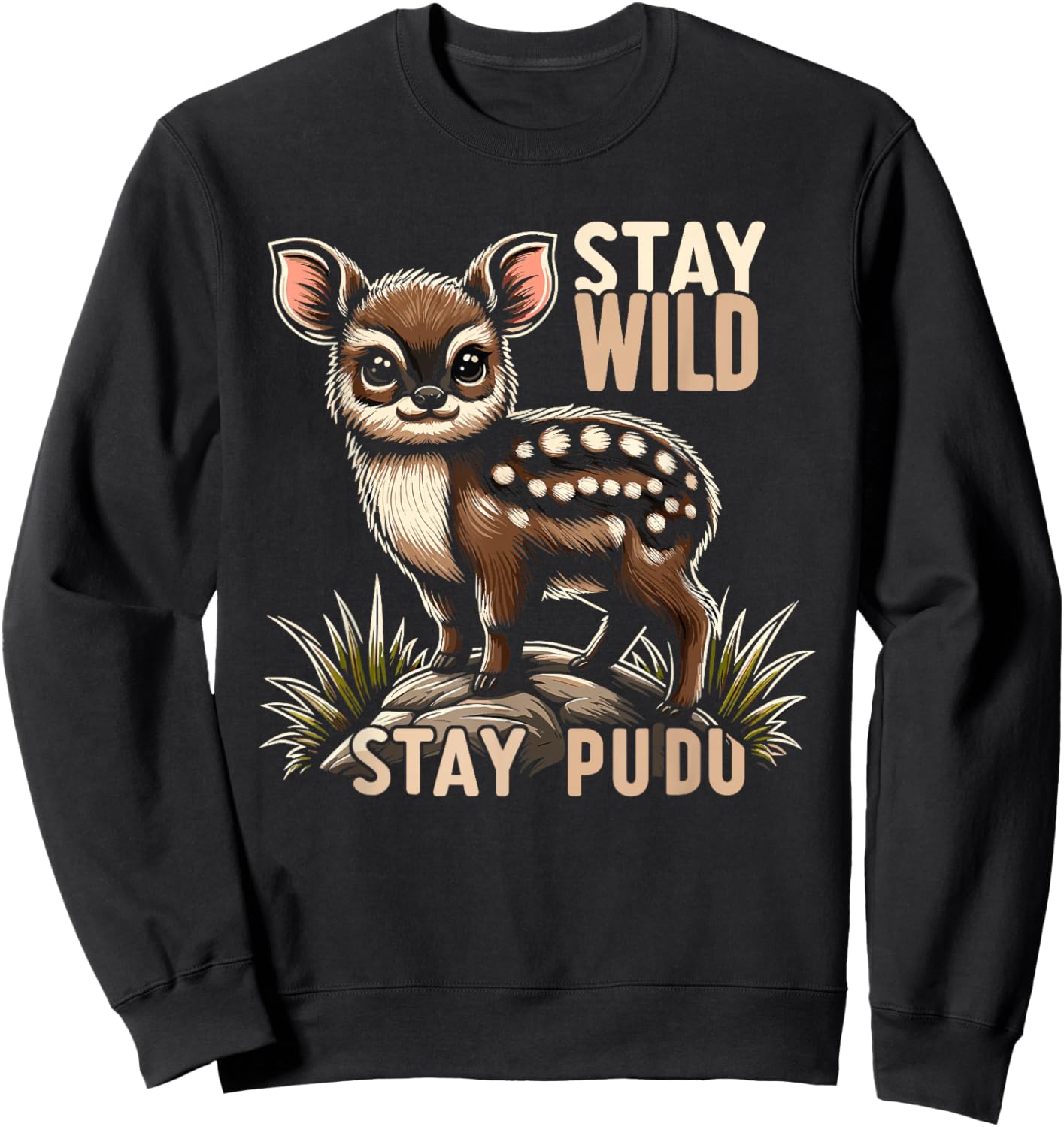 Cute Pudu Deer South America cartoon deer nature gift Sweatshirt - Sweatshirt | Black