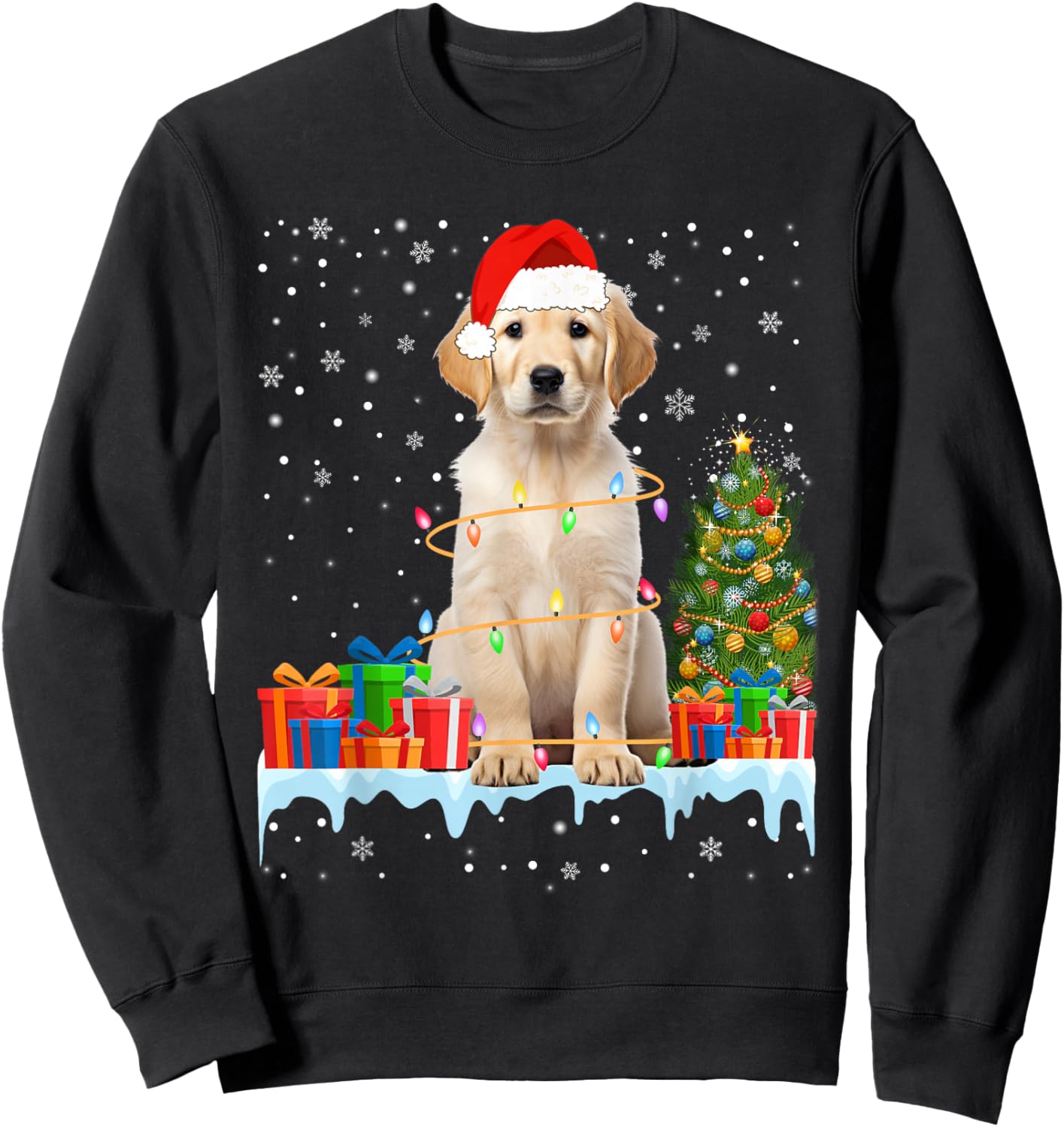 Funny Santa Labrador Dog Christmas Lights Xmas Pajamas Women Kids Sweatshirt - Sweatshirt | Black