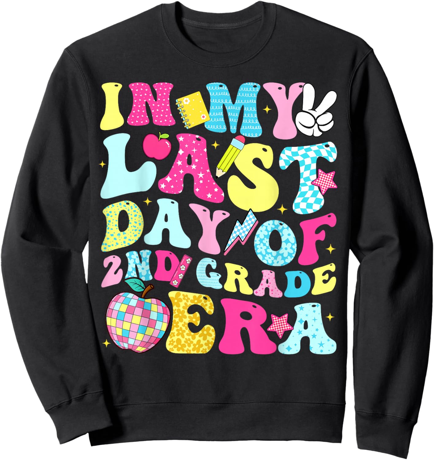 in My Last Day of 2nd Grade Era Groovy Boy Girl Student Sweatshirt - Sweatshirt | Black