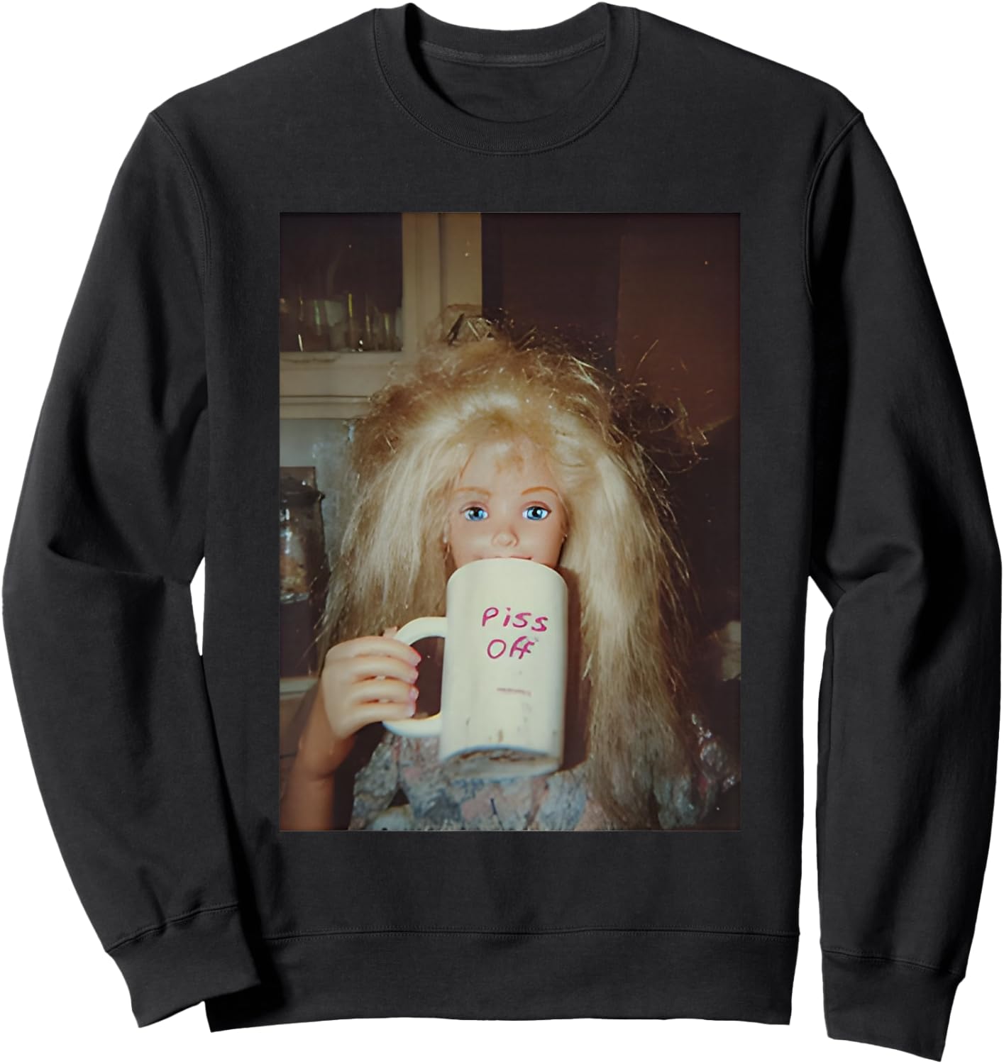 Funny Disgusting Doll face Meme Sweatshirt - Sweatshirt | Black