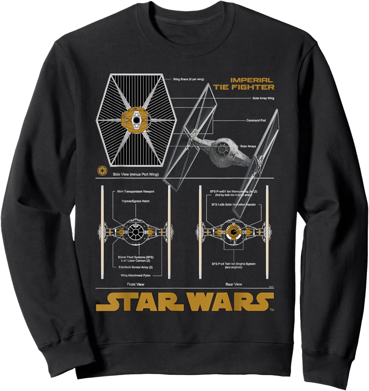 Star Wars Imperial TIE Fighter Schematic Blueprint Sweatshirt - Sweatshirt | Black