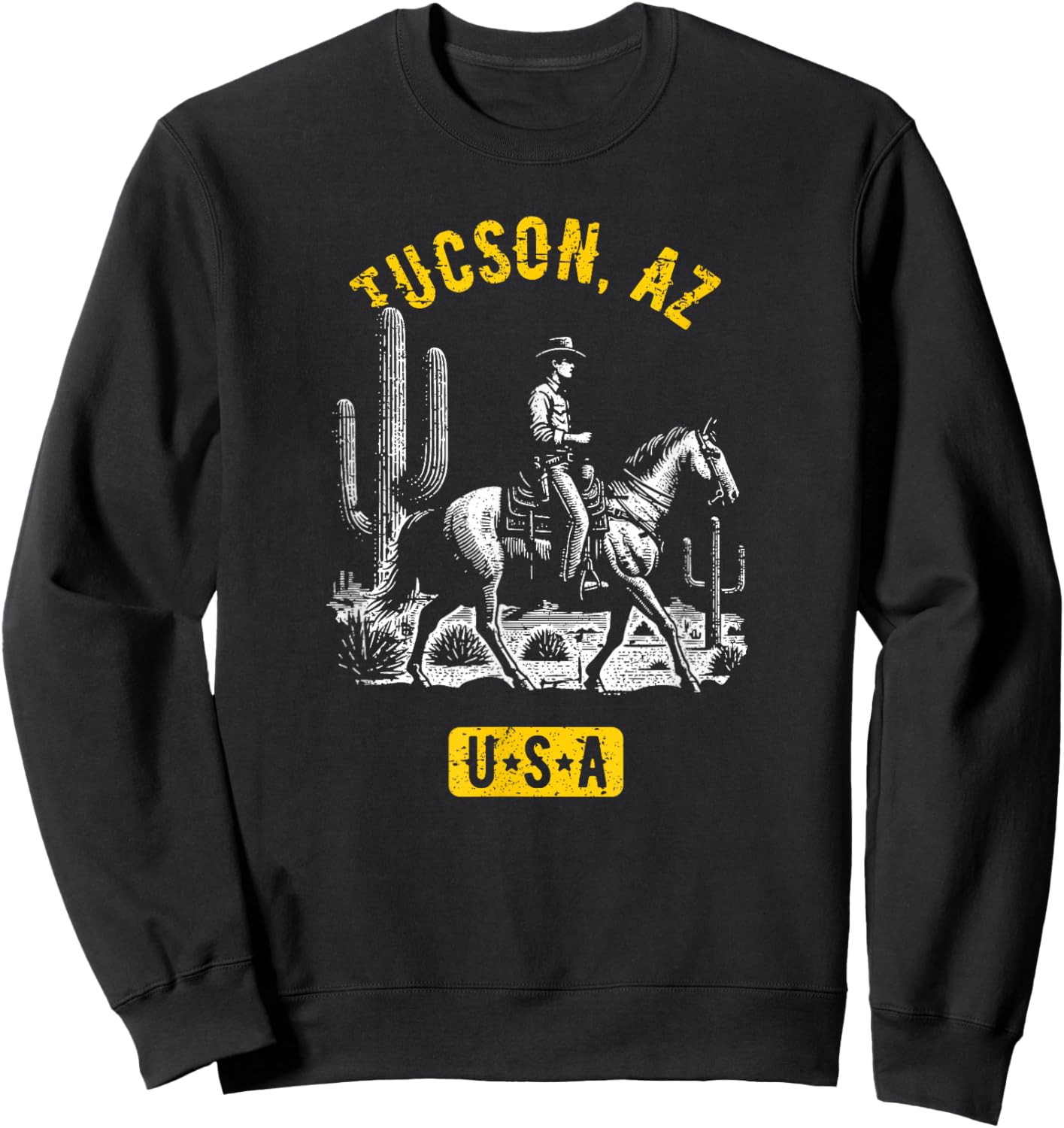 Tucson AZ USA Cowboy Horse Distressed Style Design Sweatshirt - Sweatshirt | Black