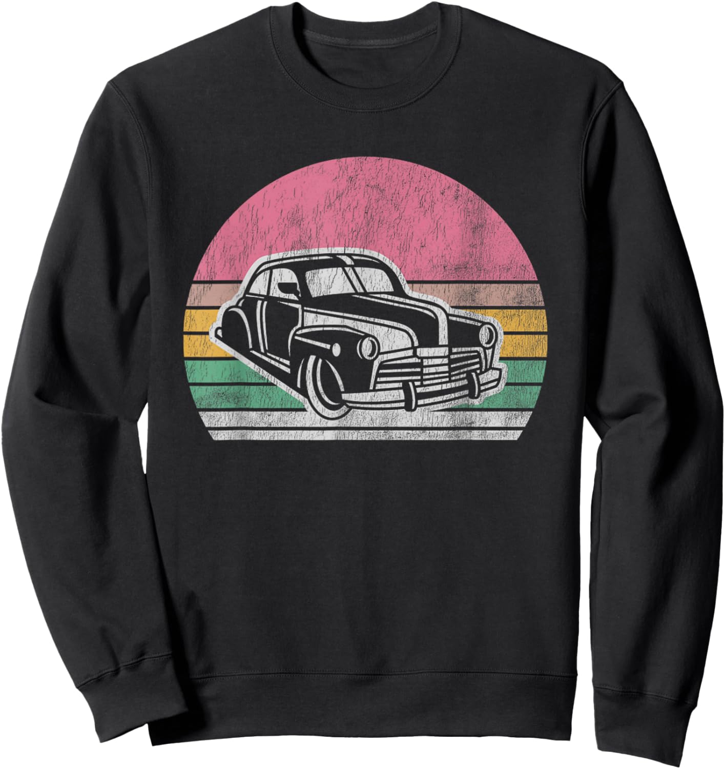 Vintage Classic Car Retro Sunset Graphic Sweatshirt - Sweatshirt | Black