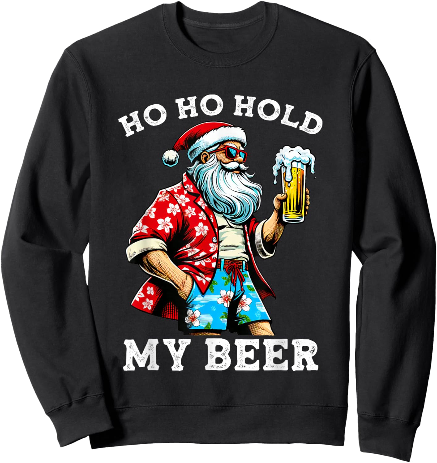 Funny Santa With Sunglasses And Beer Christmas in July Sweatshirt - Sweatshirt | Black