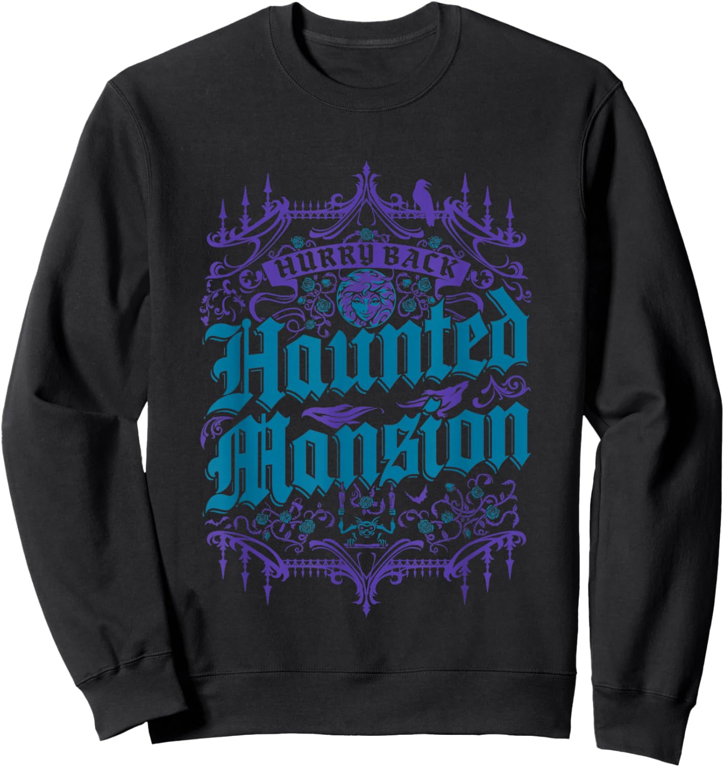 The Haunted Mansion Hurry Back Gothic Pattern Chest Poster Sweatshirt - Sweatshirt | Black