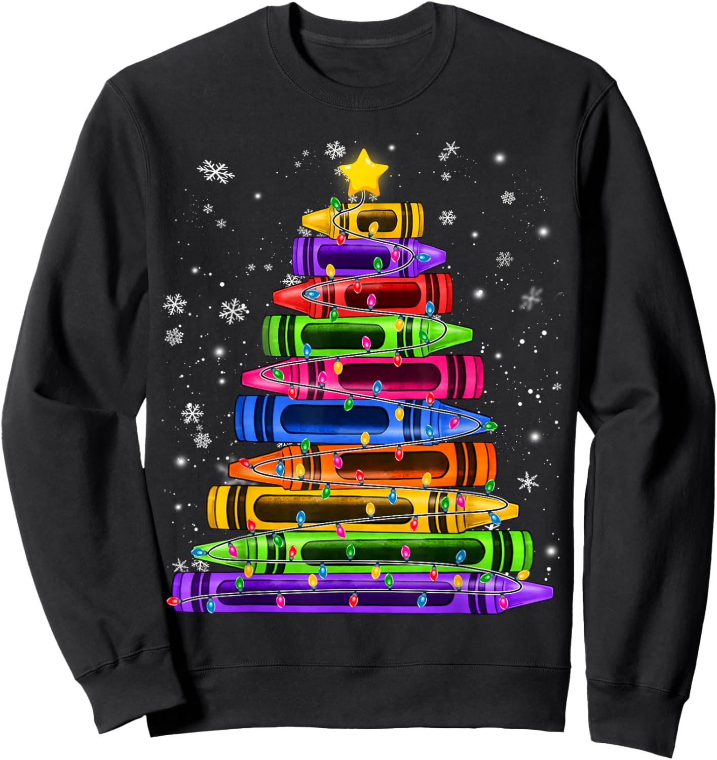 Crayon Christmas Tree Lights School Teacher Student Xmas Sweatshirt - Sweatshirt | Black