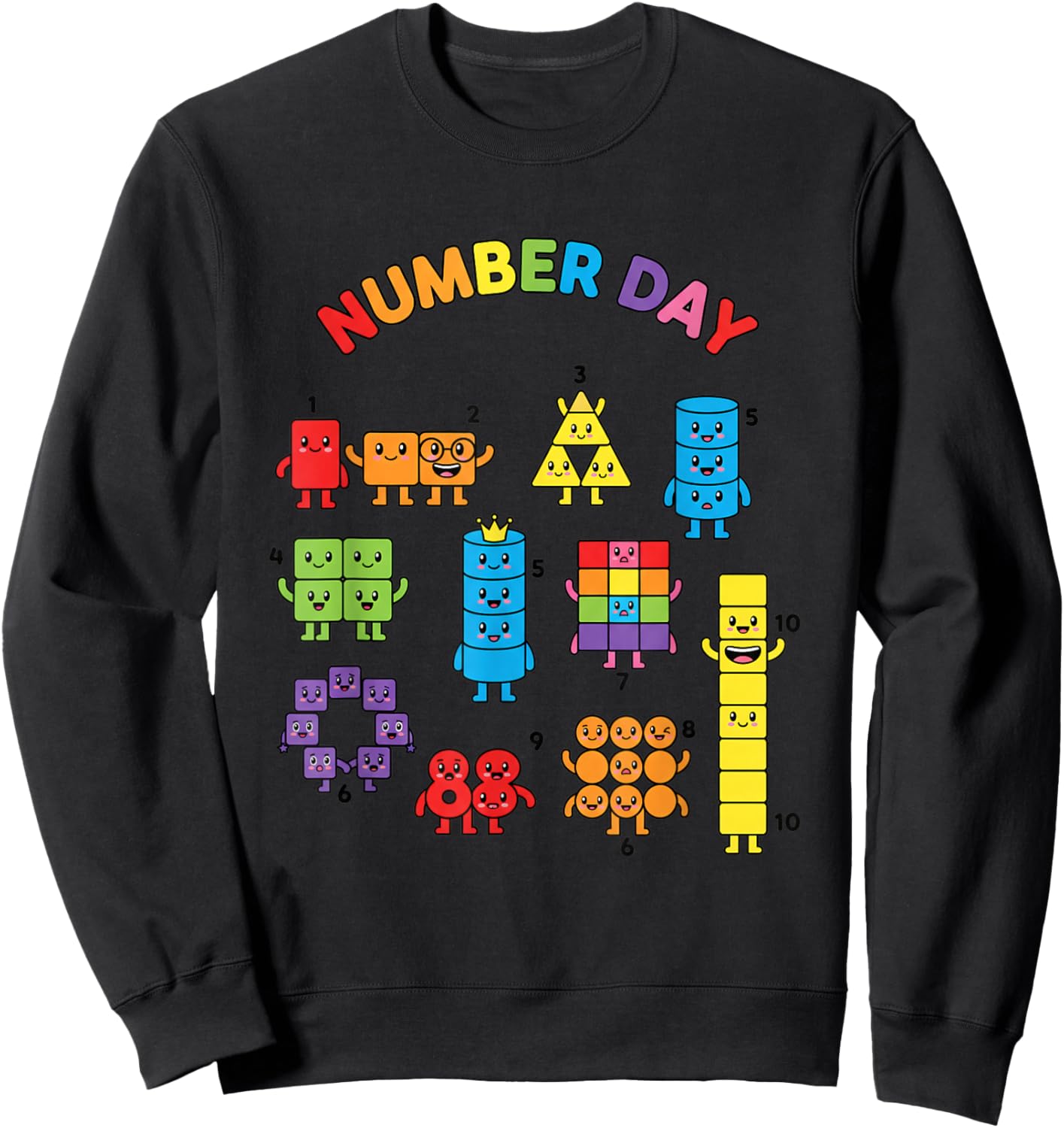 Number Day Colorful Counting Kids Math Funny Classroom Decor Sweatshirt - Sweatshirt | Black