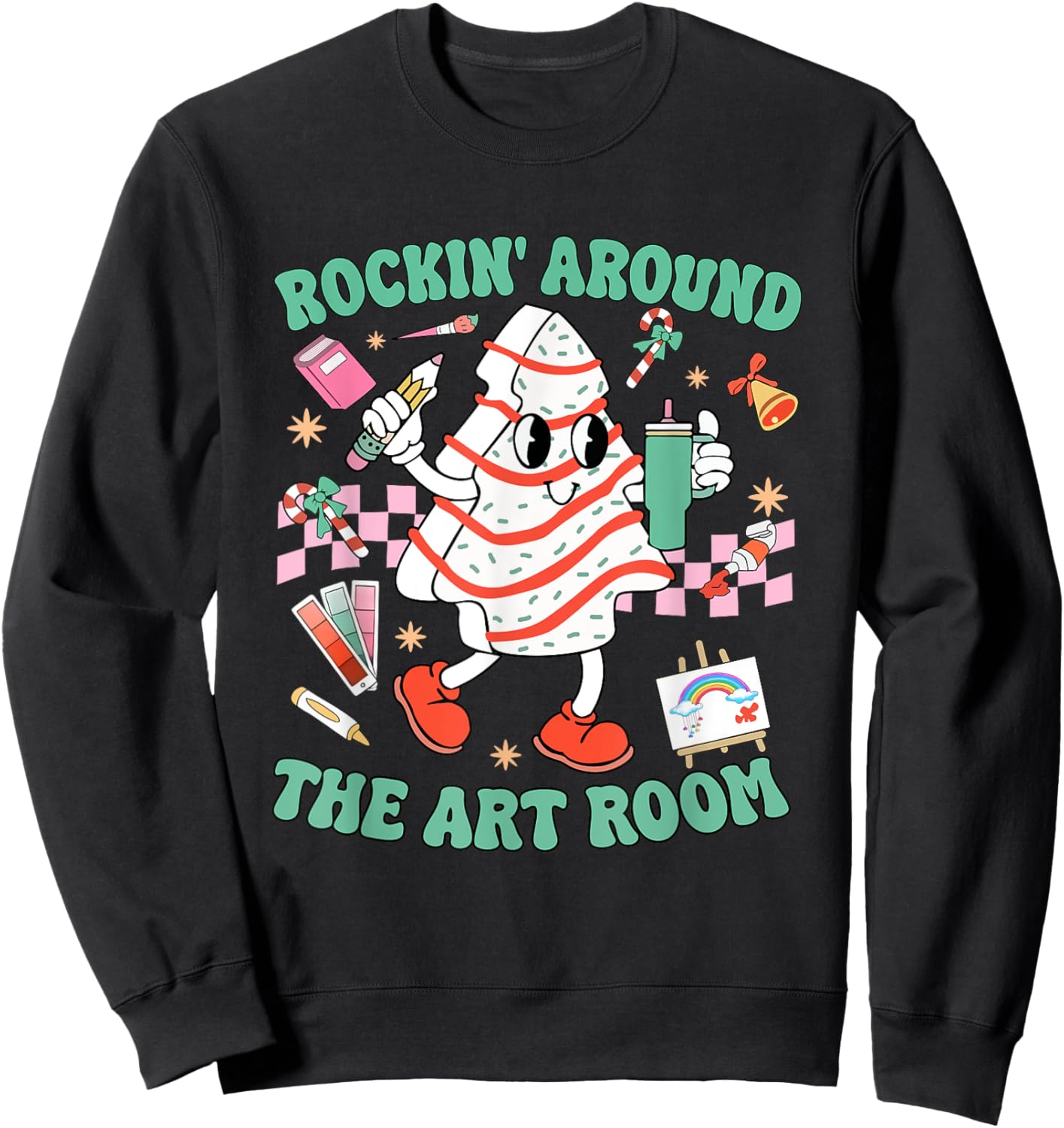 Rocking Around The Art Room Retro Christmas Art Teacher Sweatshirt - Sweatshirt | Black
