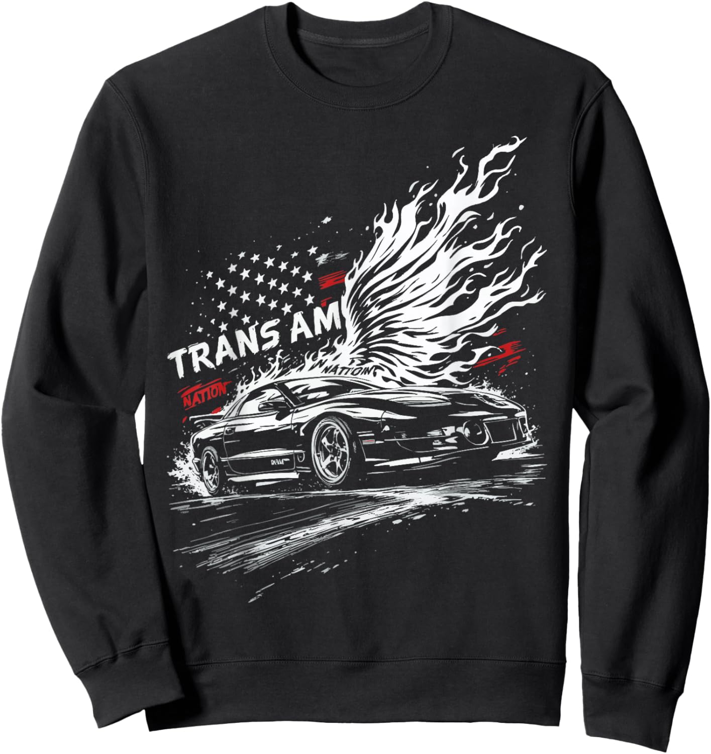 Trans Am Muscle Car 1990's Patriotic Flame USA Flag Trans AM Sweatshirt - Sweatshirt | Black