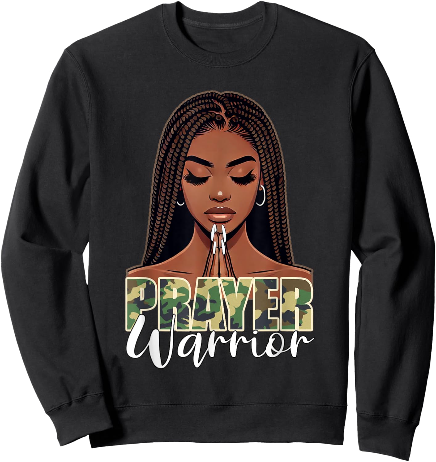 Prayer Warrior Young Christian Black Woman Pray Camo Sweatshirt - Sweatshirt | Black