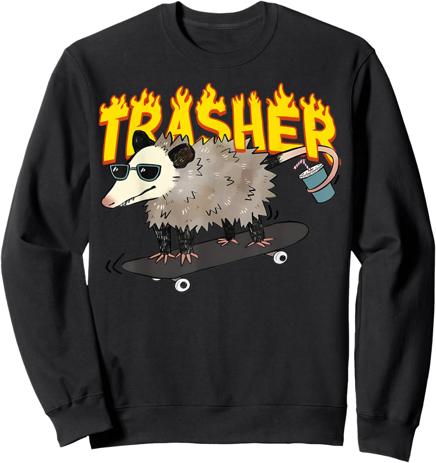 Opossum Skateboard Funny Trasher Possum Skater Men Women Kid Sweatshirt - Sweatshirt | Black