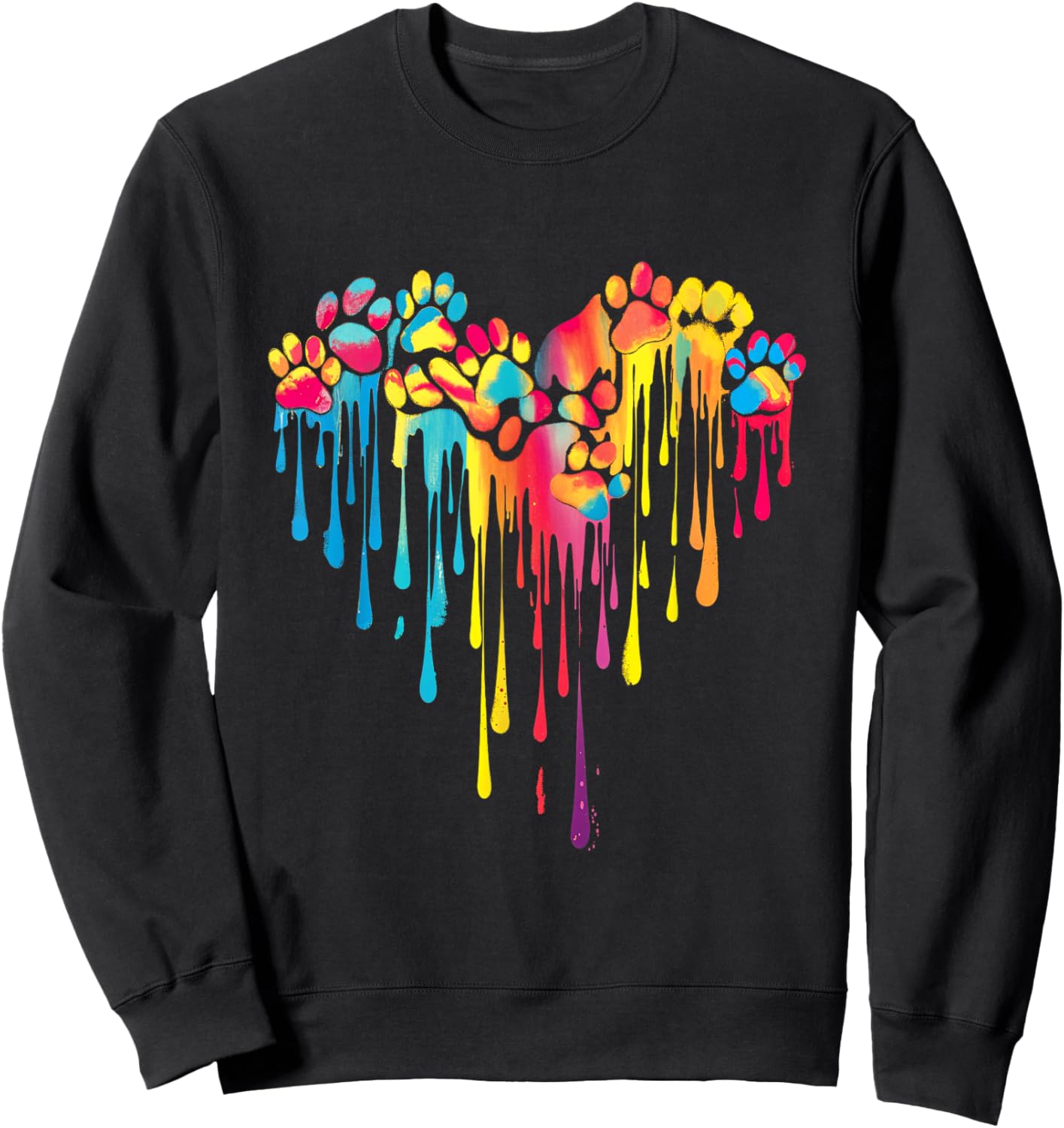 Colorful Paw Print Heart Pet Animal Love Sweatshirt - Sweatshirt | Black