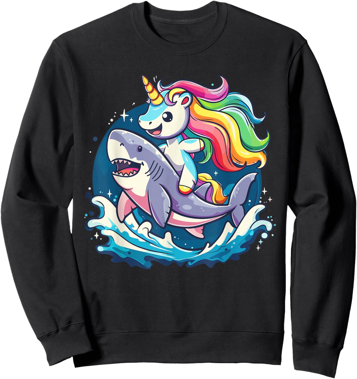 Cute Unicorn Riding Shark for Girls and Boys Sweatshirt - Sweatshirt | Black