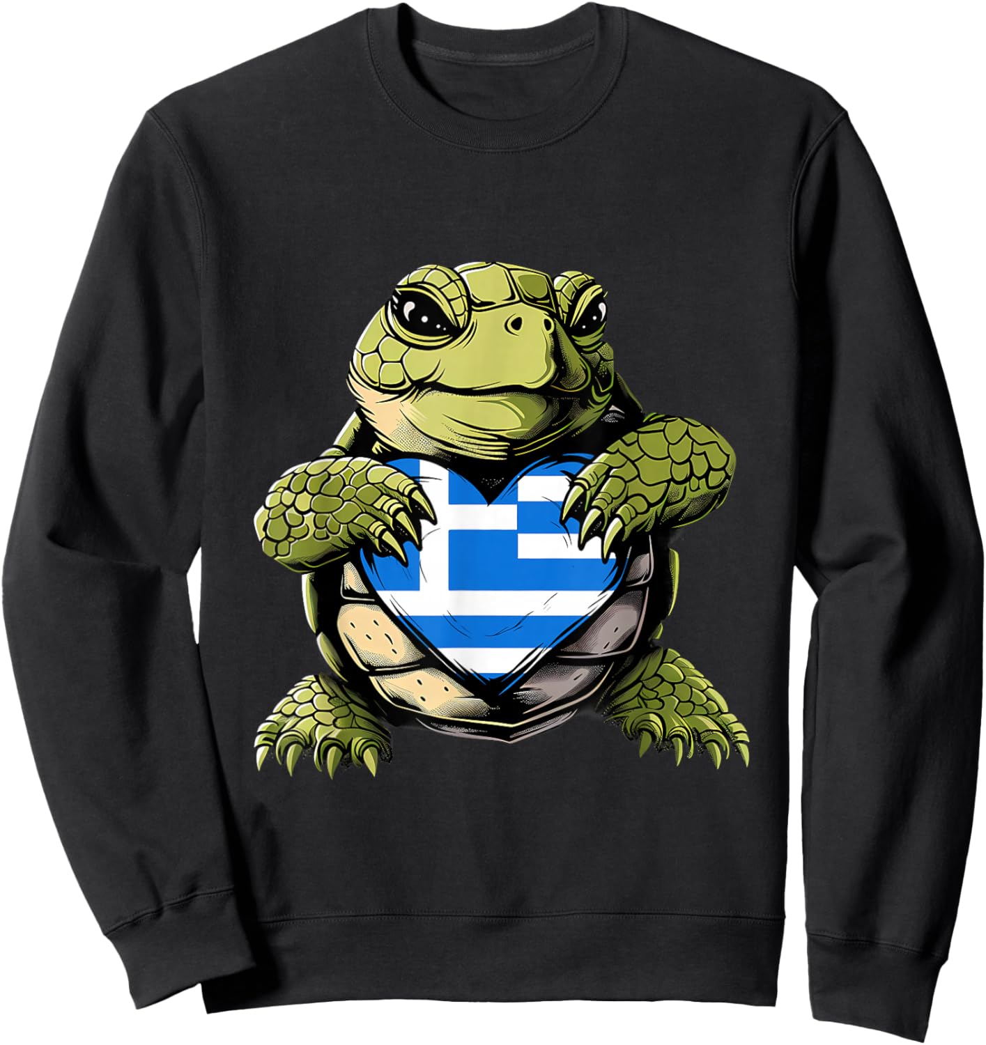 Greece Flag Turtle Hellenic Greek Pride Heart Greek Roots Sweatshirt - Sweatshirt | Black