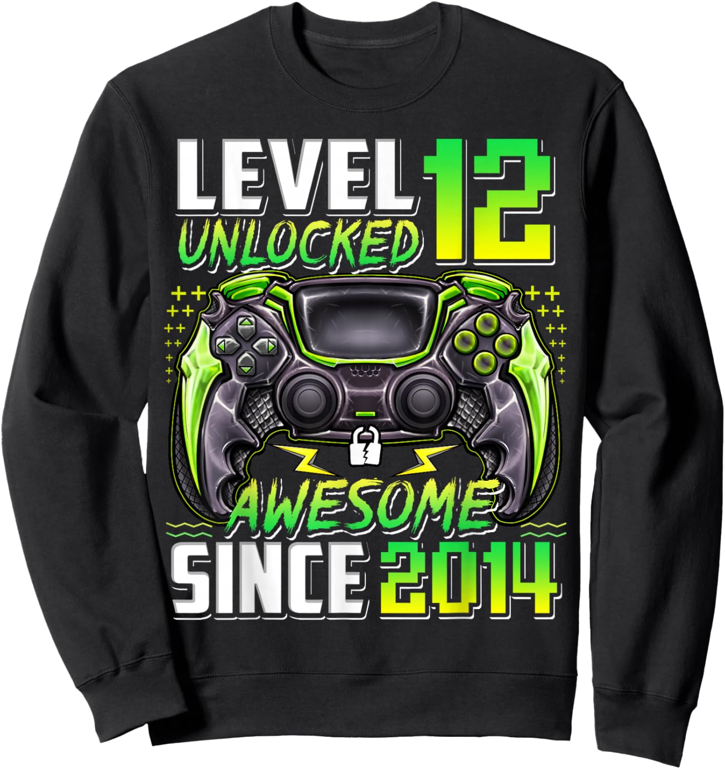 Level 12 Unlocked Awesome Since 2014 12th Birthday Gaming Sweatshirt - Sweatshirt | Black