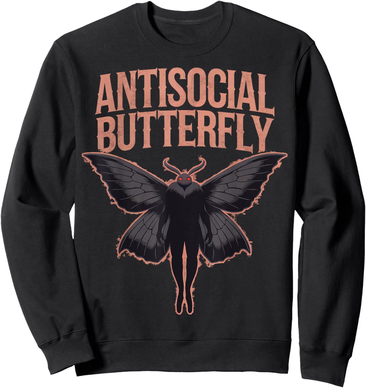 Cryptid Cryptozoology Mothman Introvert -Adults Butterfly Black Small Classic Fit Short Sleeve Polyester 100% Printed Design Blended Fabric Sweatshirt - Sweatshirt | Black
